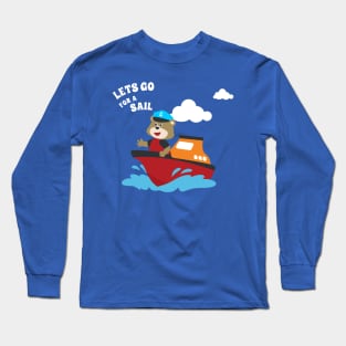 Cute bear the animal sailor on the boat with cartoon style. Long Sleeve T-Shirt